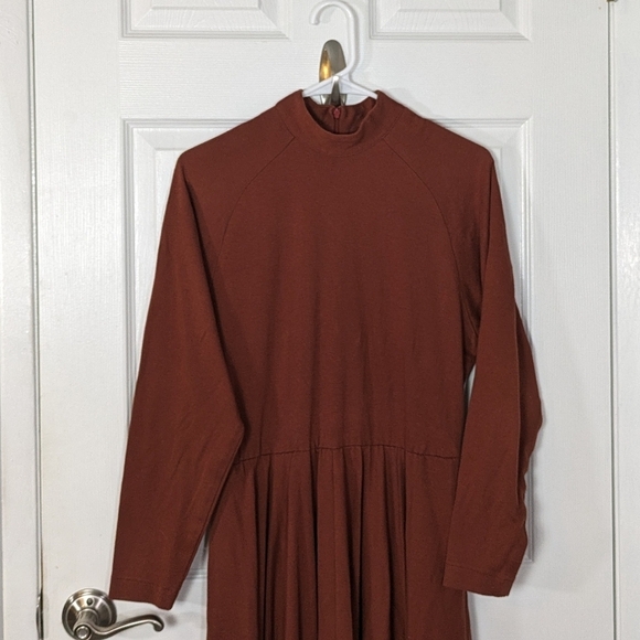 Vintage 80s Mock Neck Rosemary Brantley Burnt Orange Prairie Circle Dress Size S - Picture 5 of 9
